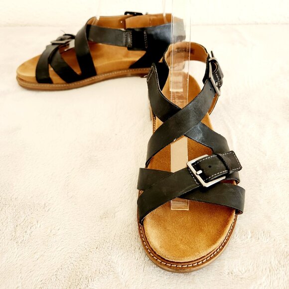 Clarks Shoes - Clarks Womens Sandals Size 10 Black Adjustable Crossover Straps Leather Shoes